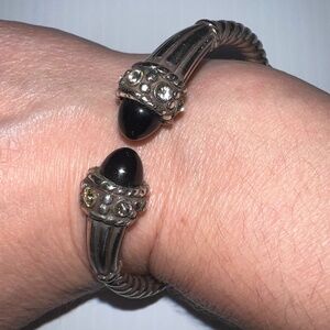 John Medeiros hinge cuff silver bracelet with black onyx